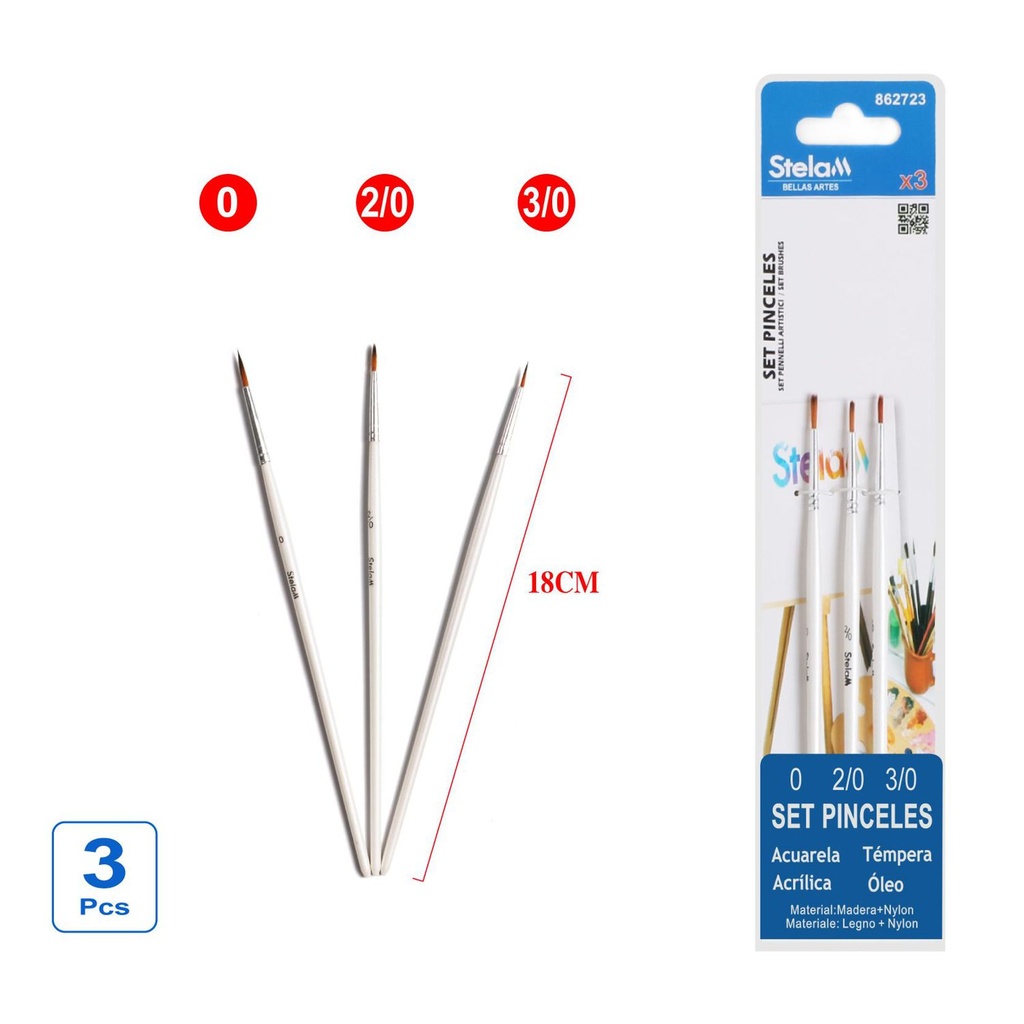 Set pinceles 3pcs para dibujo