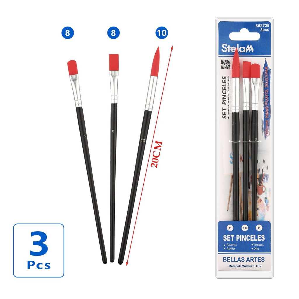 Set de 3 pinceles de silicona para pintura artística