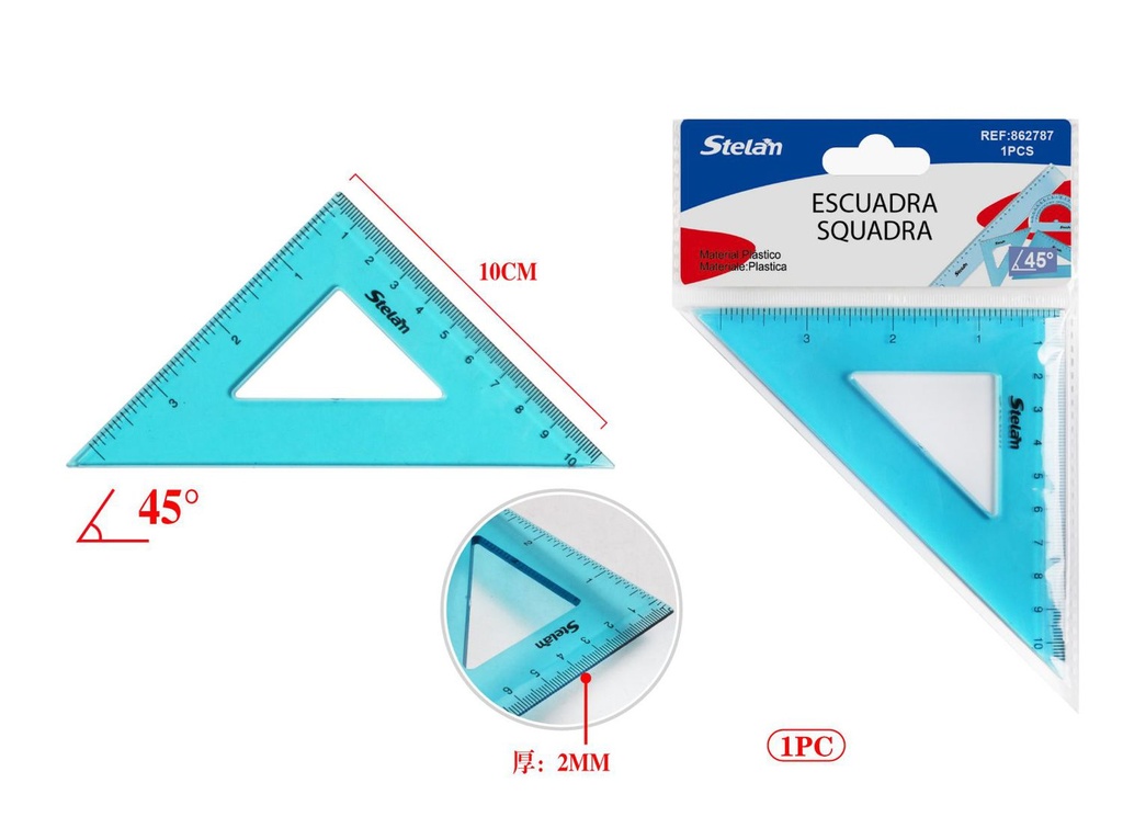 Escuadra 45° 9cm para oficina