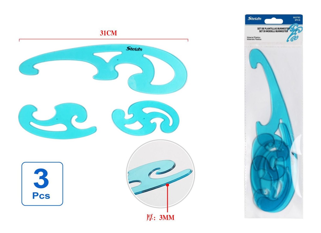 Set de plantillas Burmester para dibujo técnico 3pcs