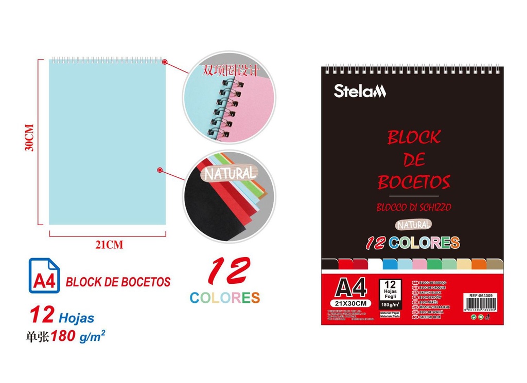 Block de bocetos con doble espiral A4