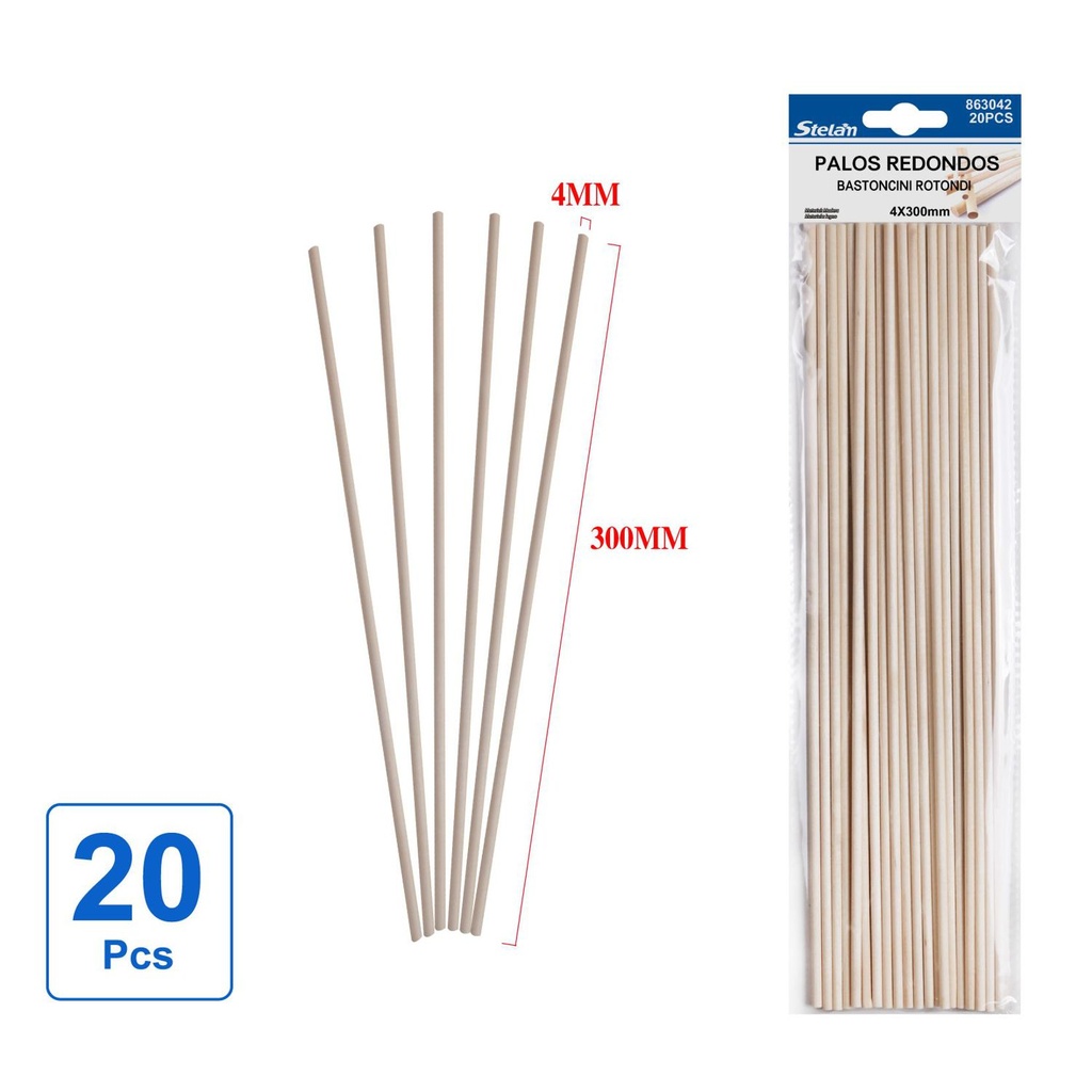 Palos redondos de madera 4mm*30cm 20pcs para manualidades