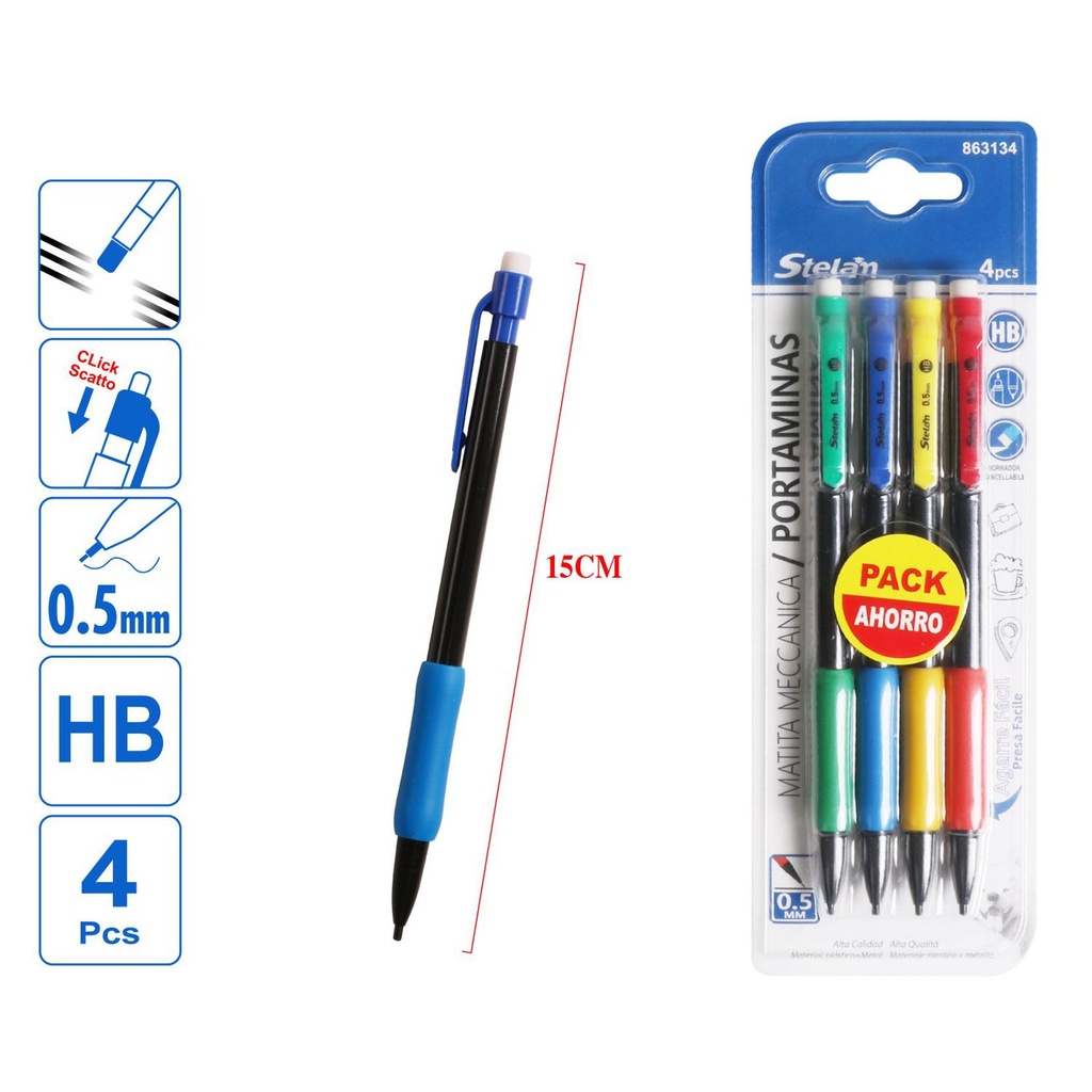 Portaminas automático 0.5mm 4 piezas para escritura