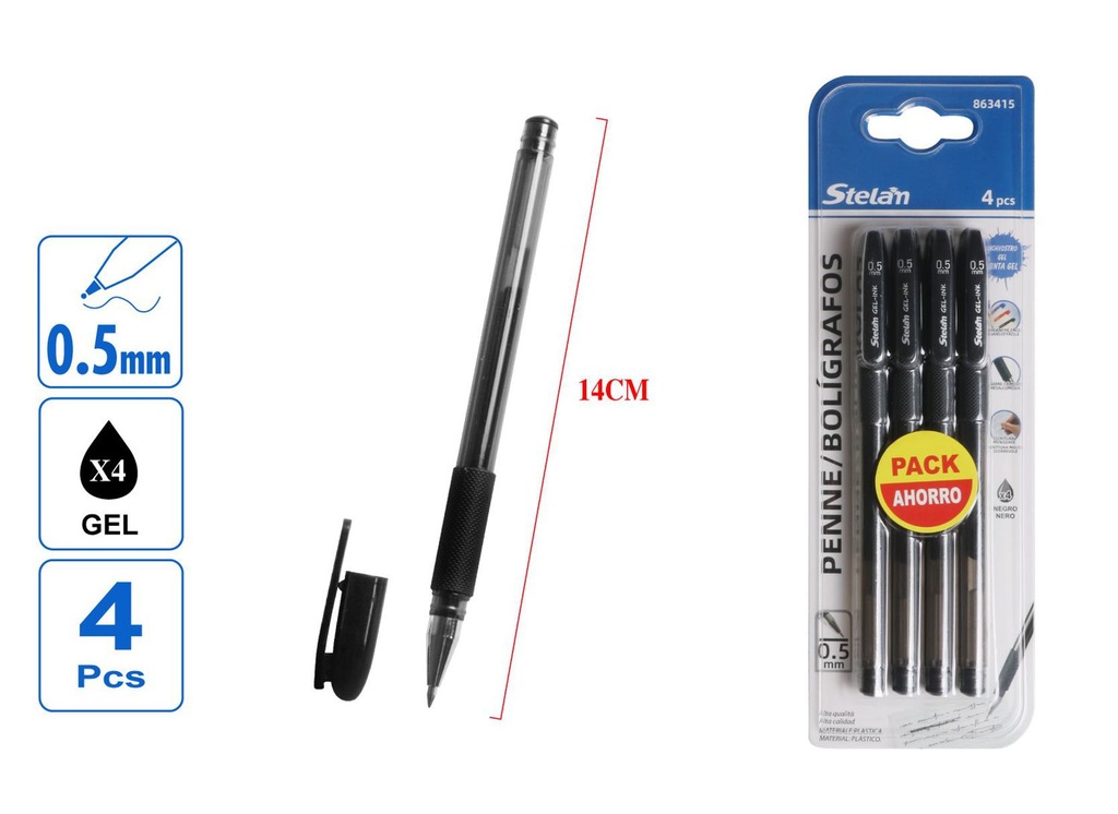 Bolígrafos de tinta gel 0.5mm resiste 500 metros 4pc