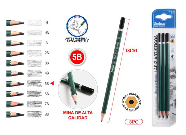 Lápiz artístico 5B 3pc para dibujo