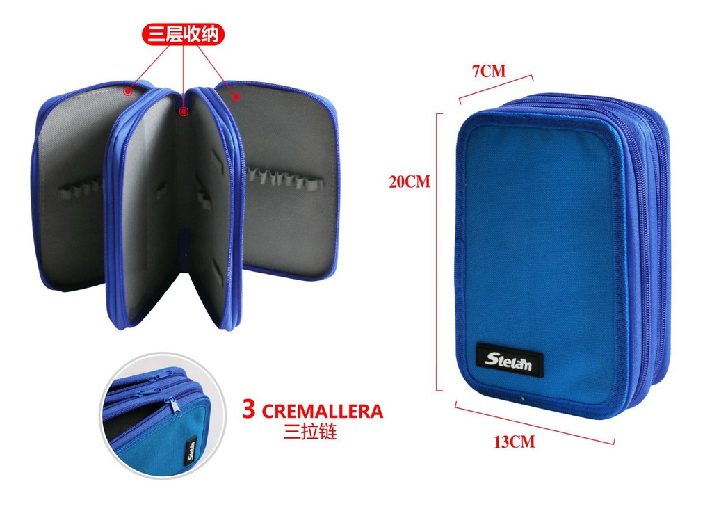 Estuche de 3 cremalleras para material escolar