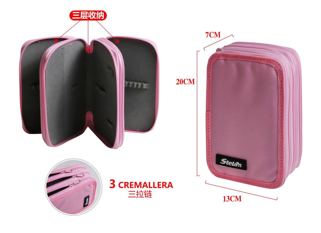 Estuche escolar 3 cremalleras