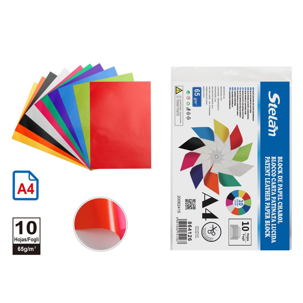 Block de papel charol A4 10pc para manualidades y artes