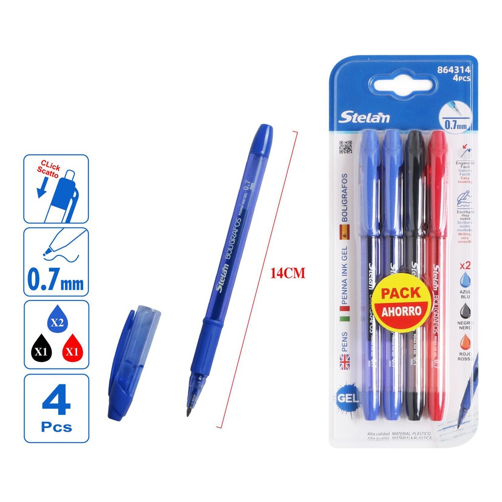 Bolígrafos de tinta gel 0.7mm 4uds