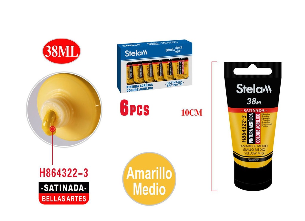 Pintura acrílica amarillo medio 38ml para artistas