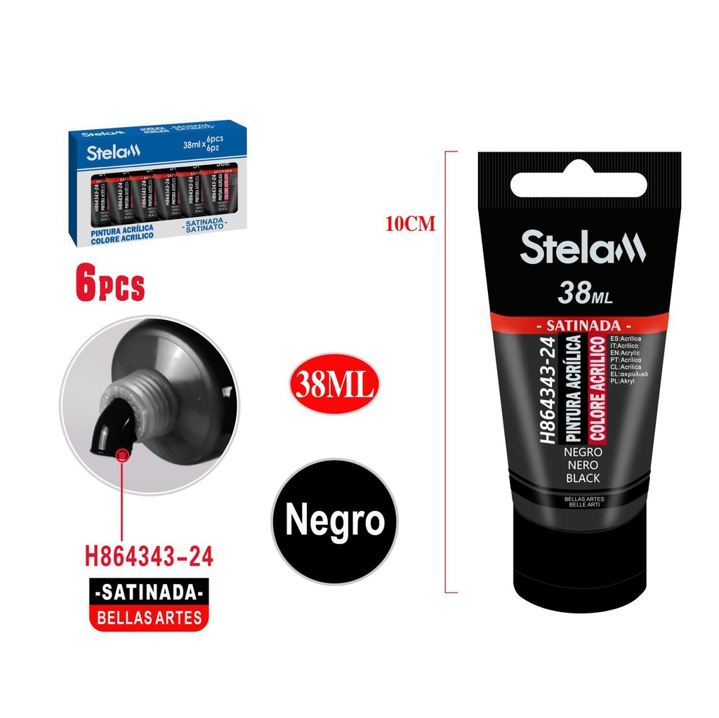 Pintura acrílica negra 38ml para arte y proyectos de pintura