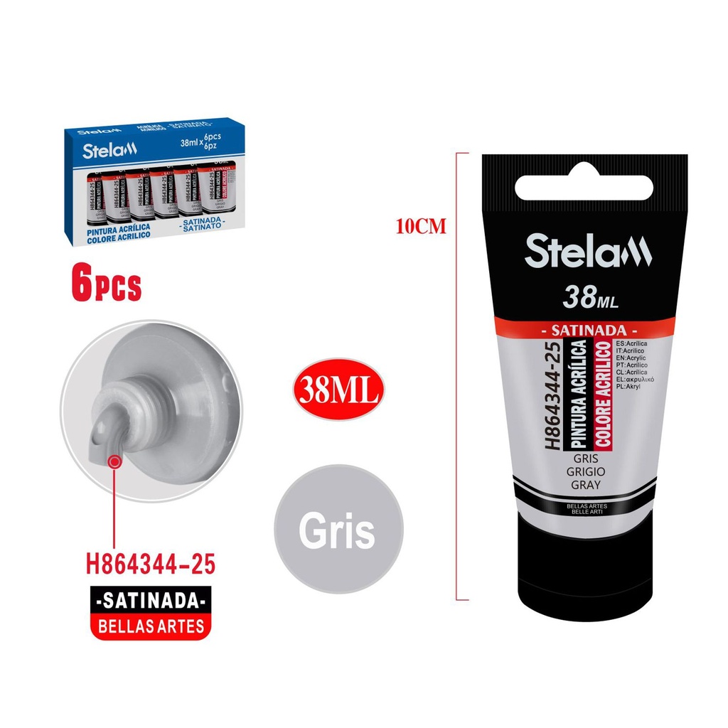 Pintura acrílica gris 38ml para bellas artes