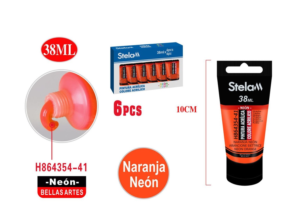 Pintura acrílica neón naranja 38ml para artistas