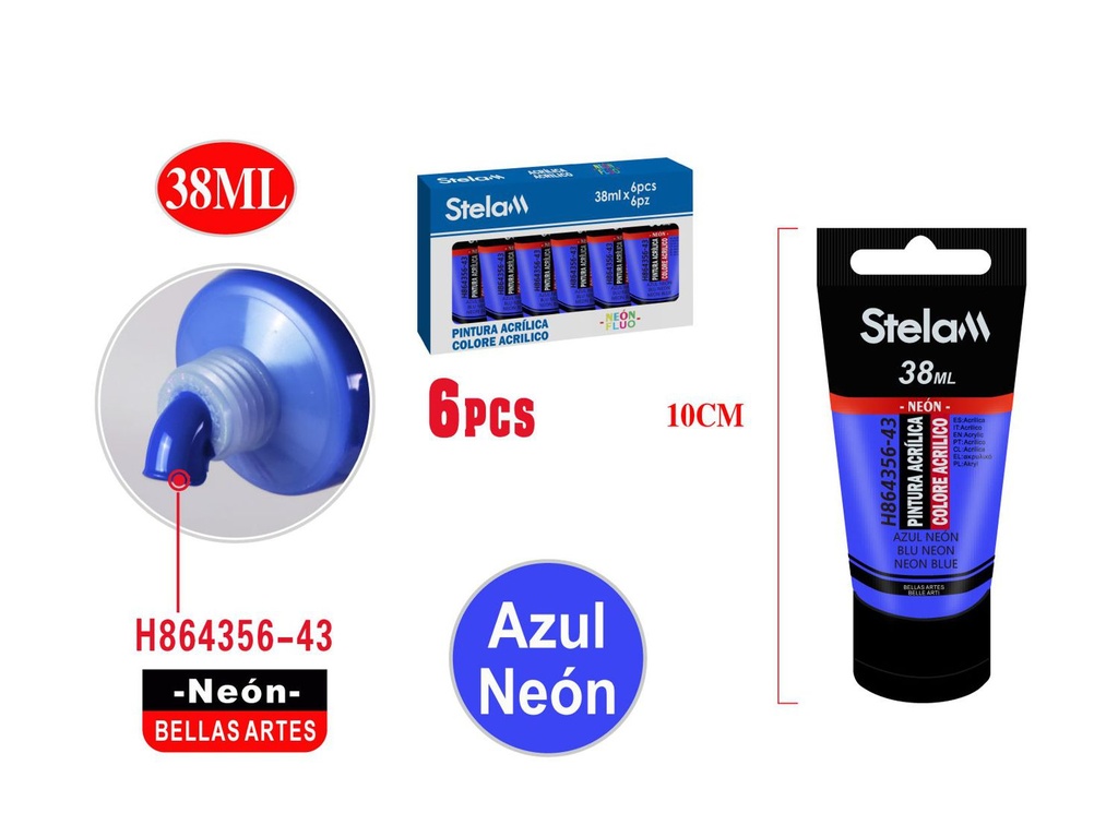 Pintura acrílica neón azul fluorescente 38ml para arte y manualidades