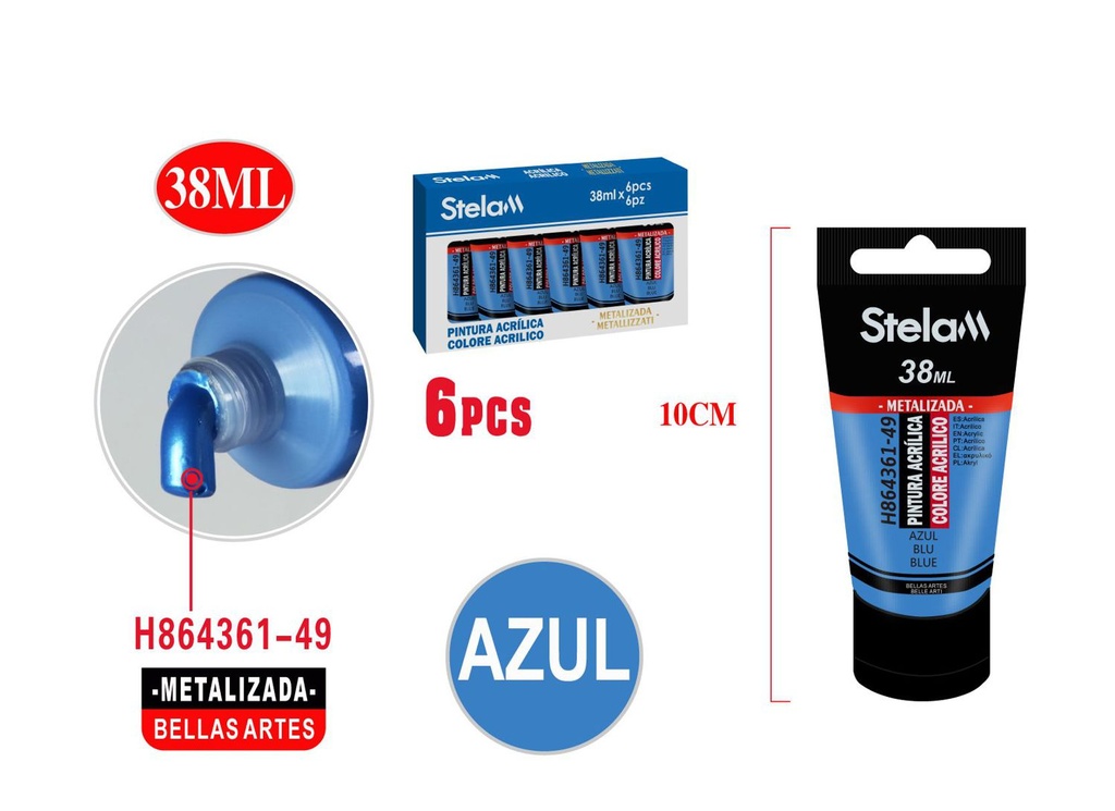 Pintura acrílica metalizada azul 38ml para arte y manualidades