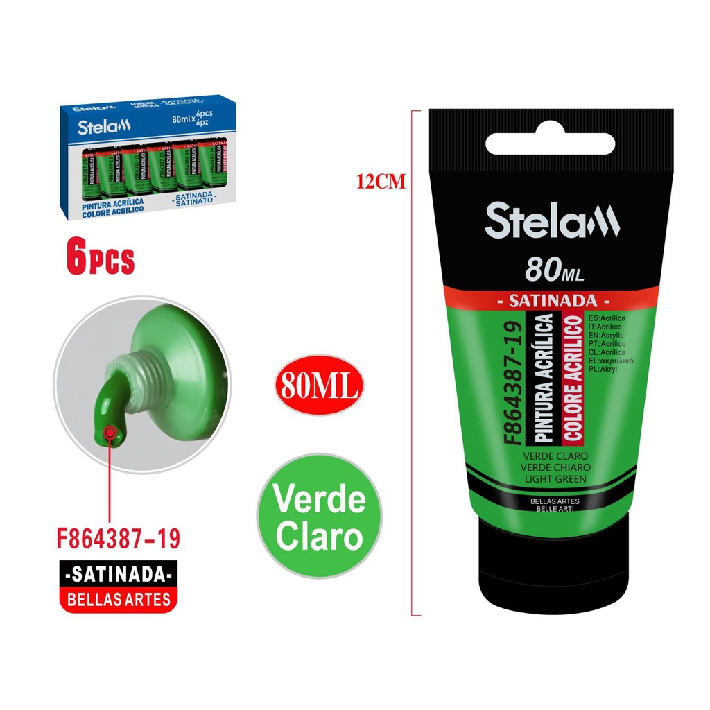 Pintura acrílica verde claro 80ml para bellas artes