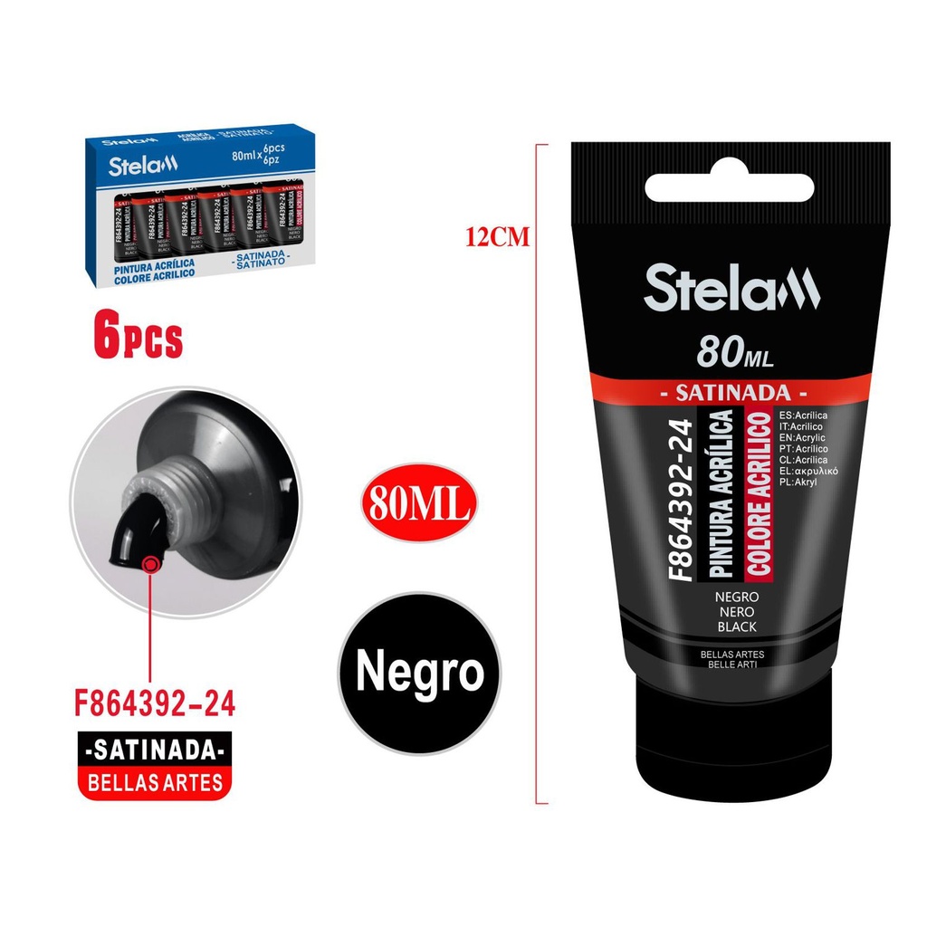 Pintura acrílica negra 80ml para artistas y manualidades