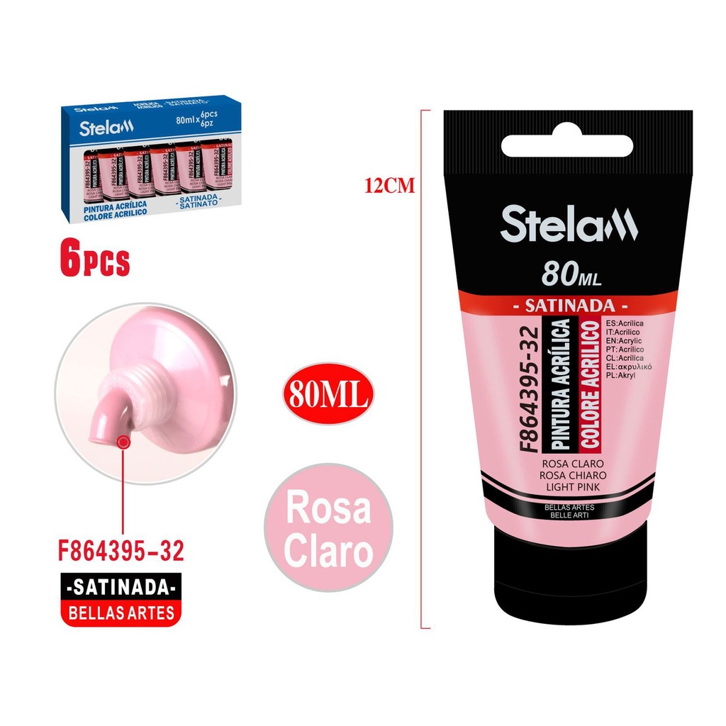 Pintura acrílica rosa claro 80ml para bellas artes