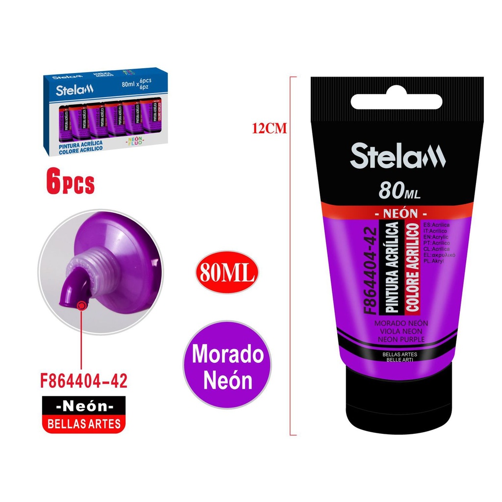 Pintura acrílica neón 80ml violeta para arte