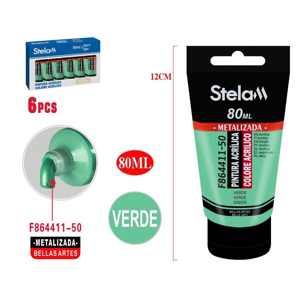 Pintura acrílica metalizada verde 80ml para artistas y proyectos de arte