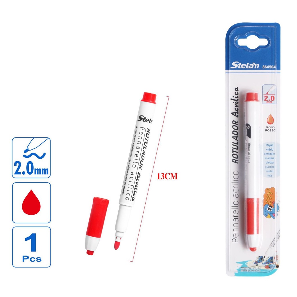 Rotulador acrílico rojo 2.0mm para manualidades y dibujo