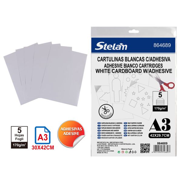 Cartulinas blancas adhesivas A3 5pcs para manualidades