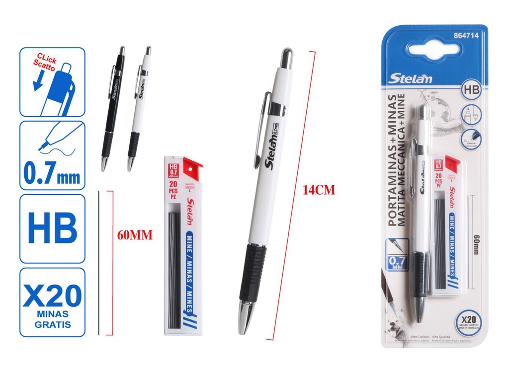 Portaminas+minas 0.7mm para escritura y dibujo