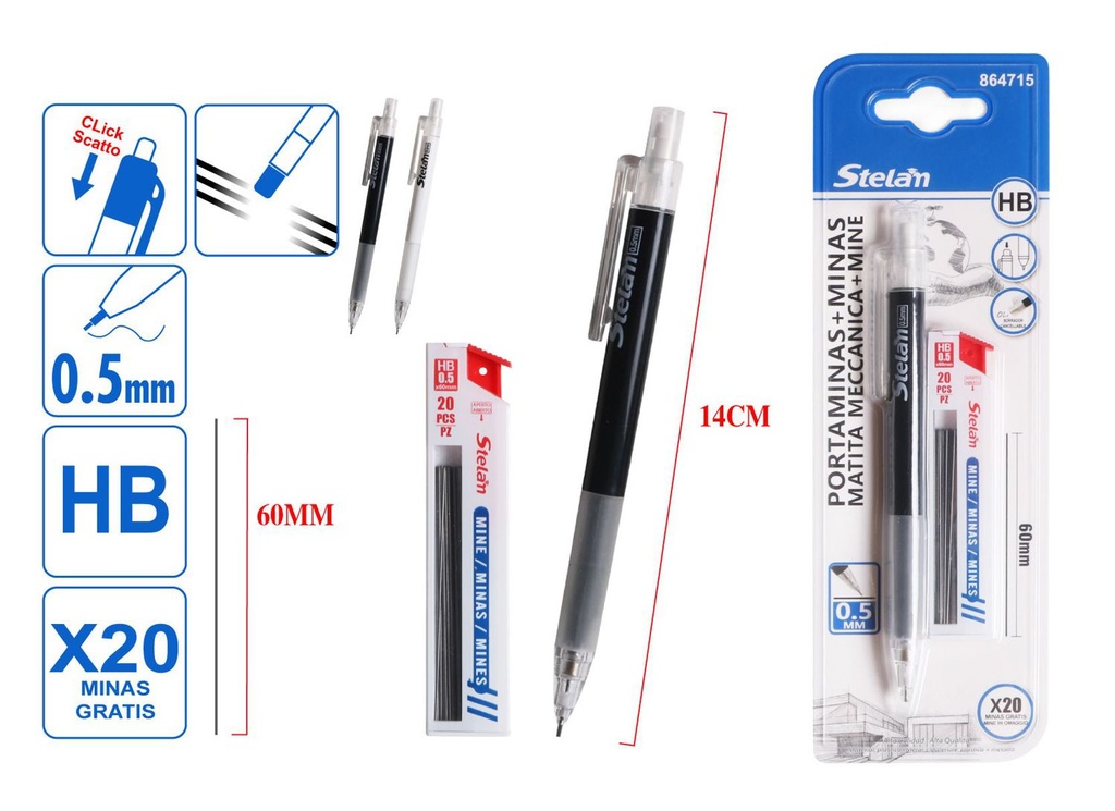 Portaminas 0.5mm con minas 0.5mm para escritura precisa