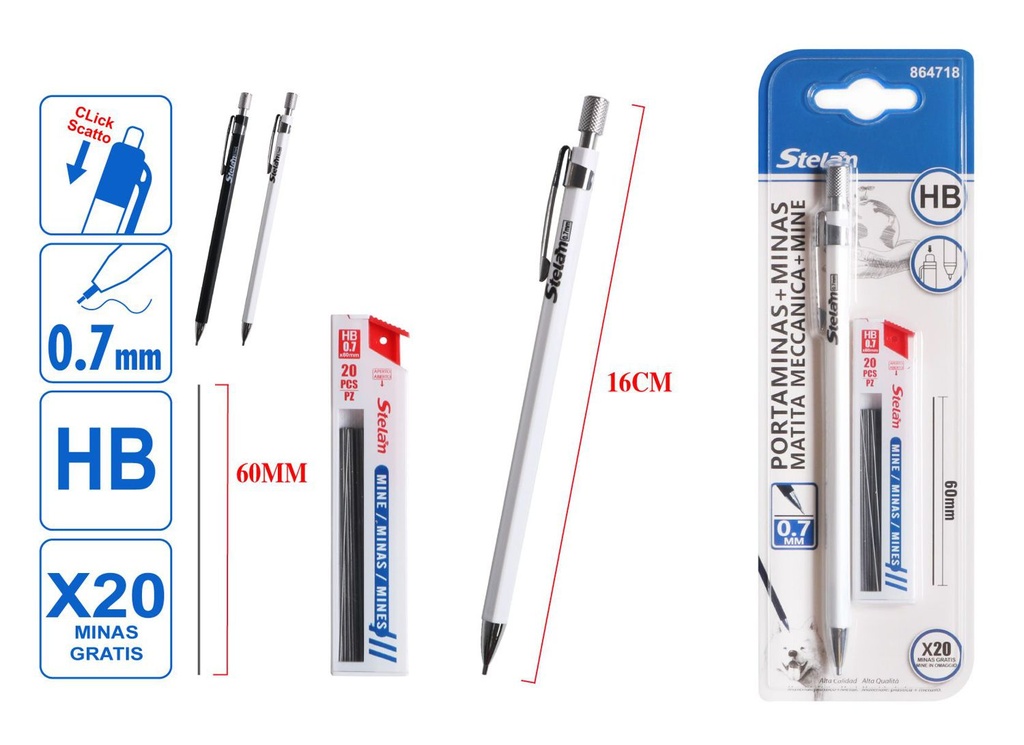 Portaminas con minas 0.7mm para escritura