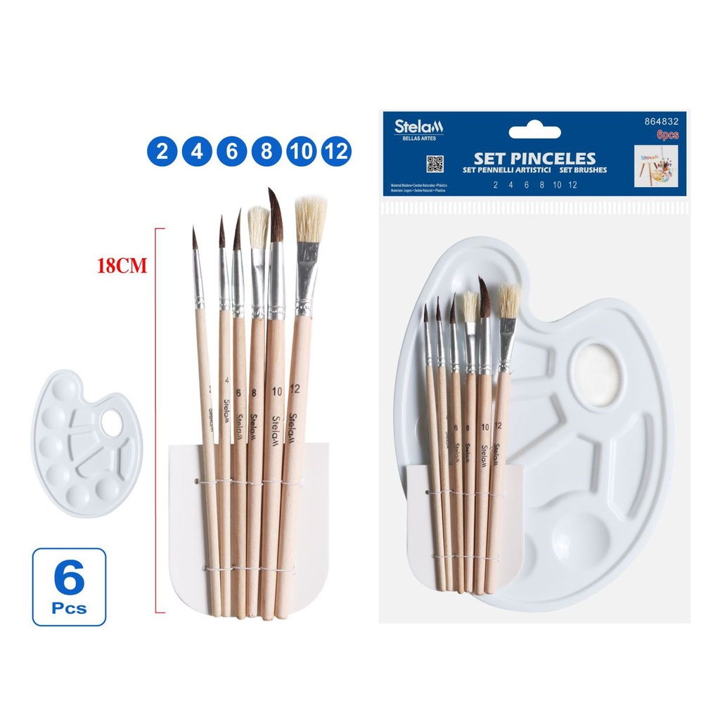 Set de pinceles y paleta 7pcs