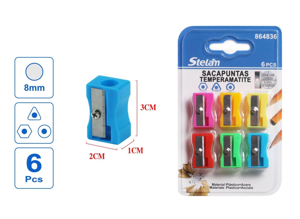 Sacapuntas de un solo agujero 6pcs