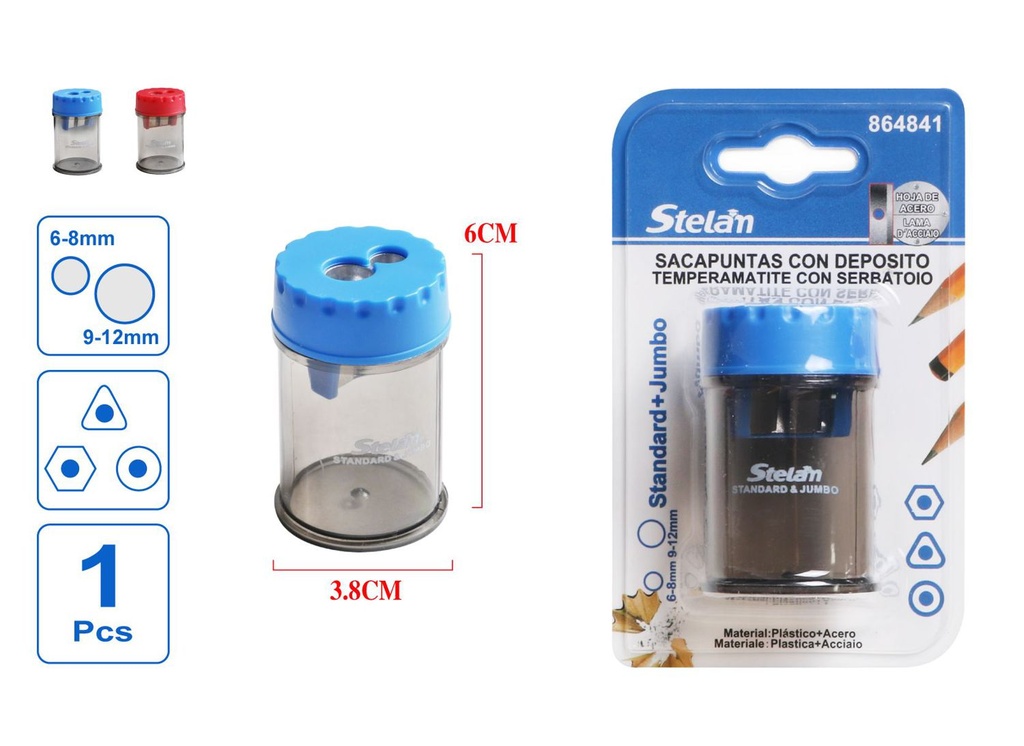 Sacapuntas con depósito de aluminio de doble agujero