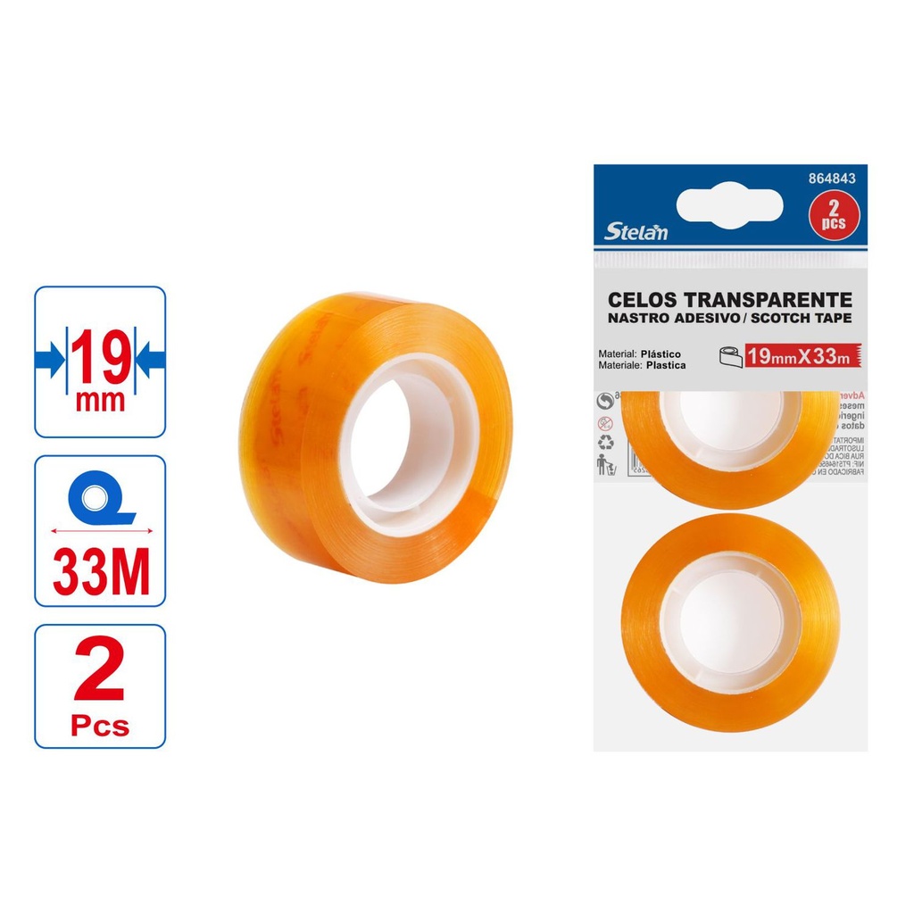 Celos transparente 1.9cm x 33m 2pcs para oficina