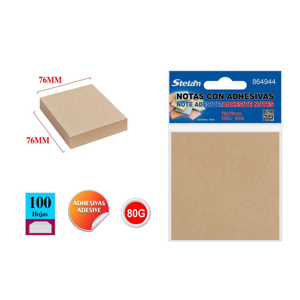 Notas adhesivas 76*76 papel Kraft 100 hojas para oficina