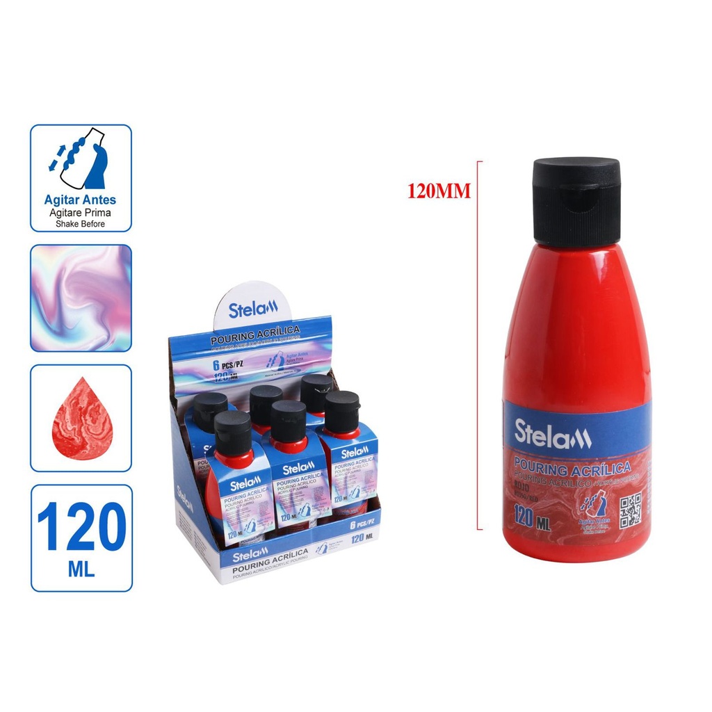 Pintura acrílica pouring roja 120ml para arte