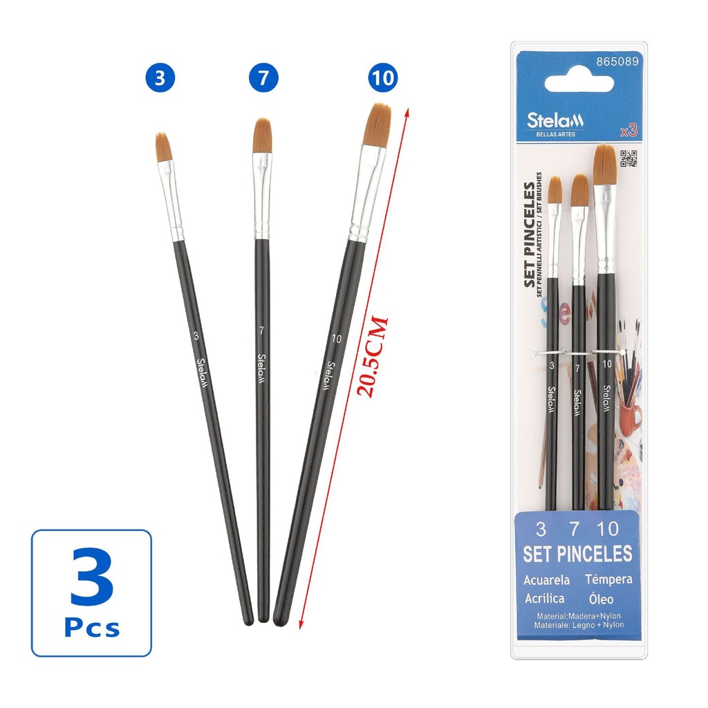 Set de pinceles 3 unidades para pintura y arte