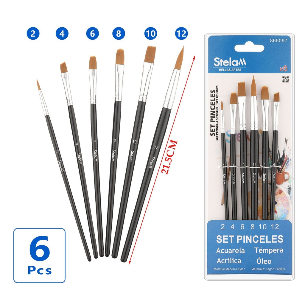 Set de pinceles 6 unidades para arte y pintura