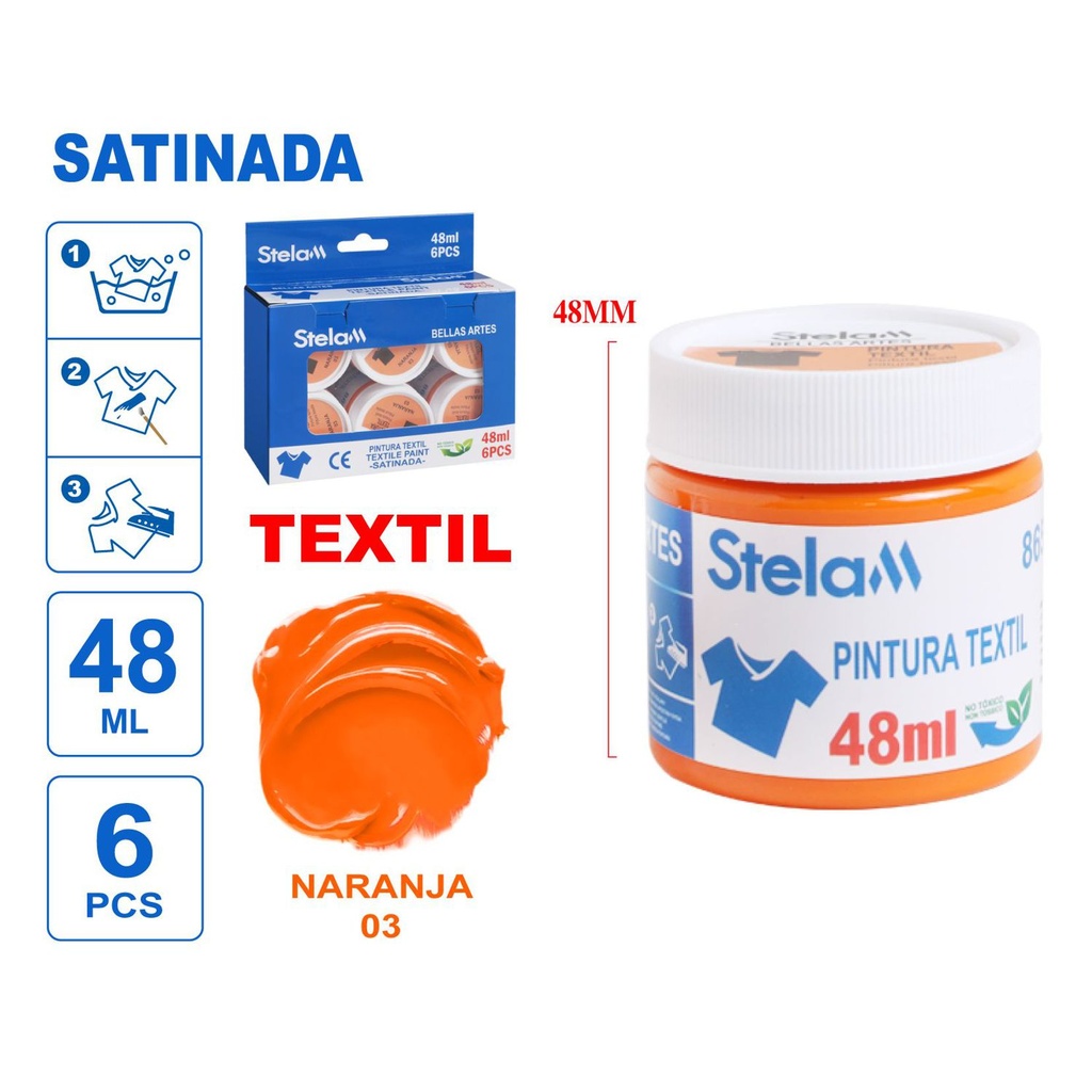 Pintura textil naranja 48ml para telas