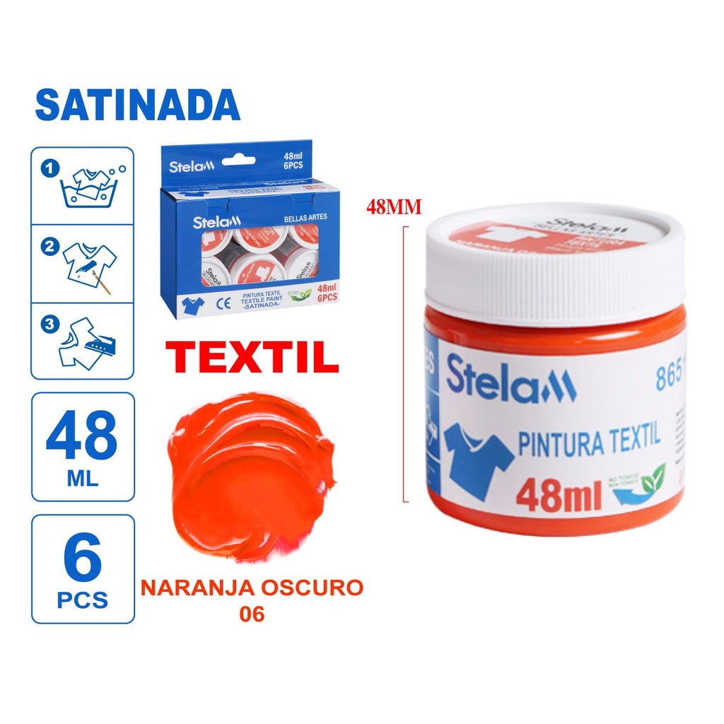 Pintura textil naranja oscuro 48ml