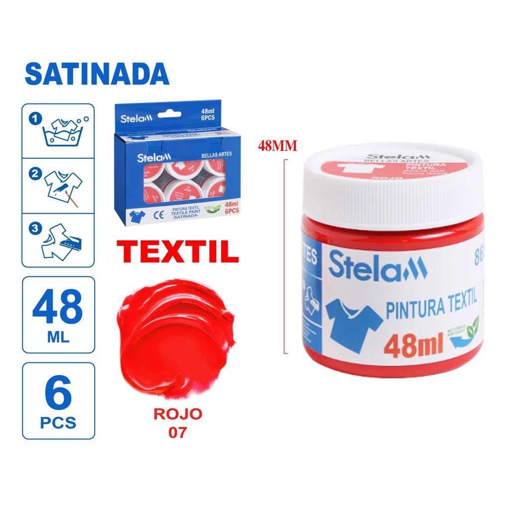 Pintura textil roja 48ml para manualidades