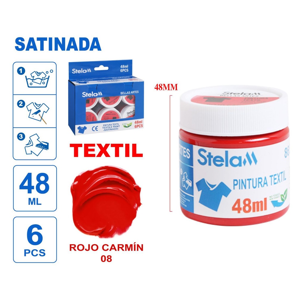 Pintura textil rojo carmín 48ml para manualidades y decoración