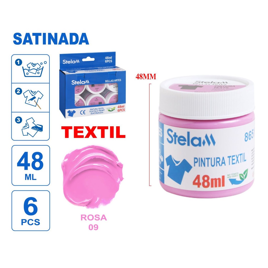 Pintura textil rosa 48ml para manualidades