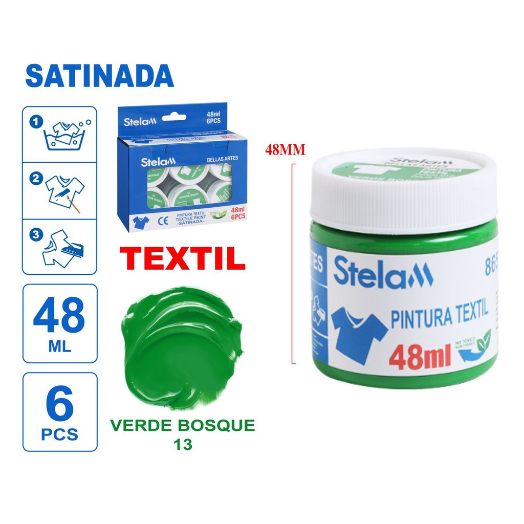 Pintura textil verde bosque 48ml para manualidades