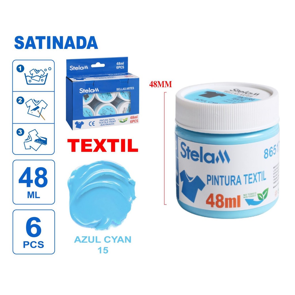 Pintura textil azul cian 48ml para telas y ropa