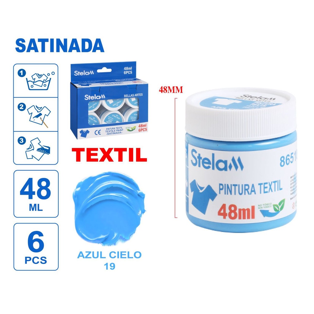 Pintura textil azul cielo 48ml para manualidades