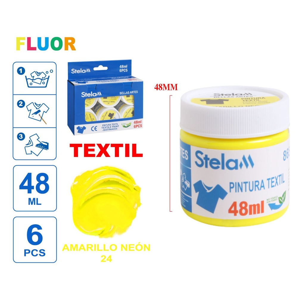 Pintura textil amarillo neón 24ml para telas