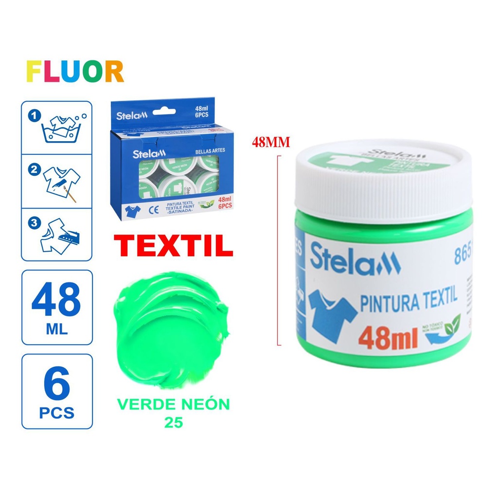 Pintura textil verde neón 48ml