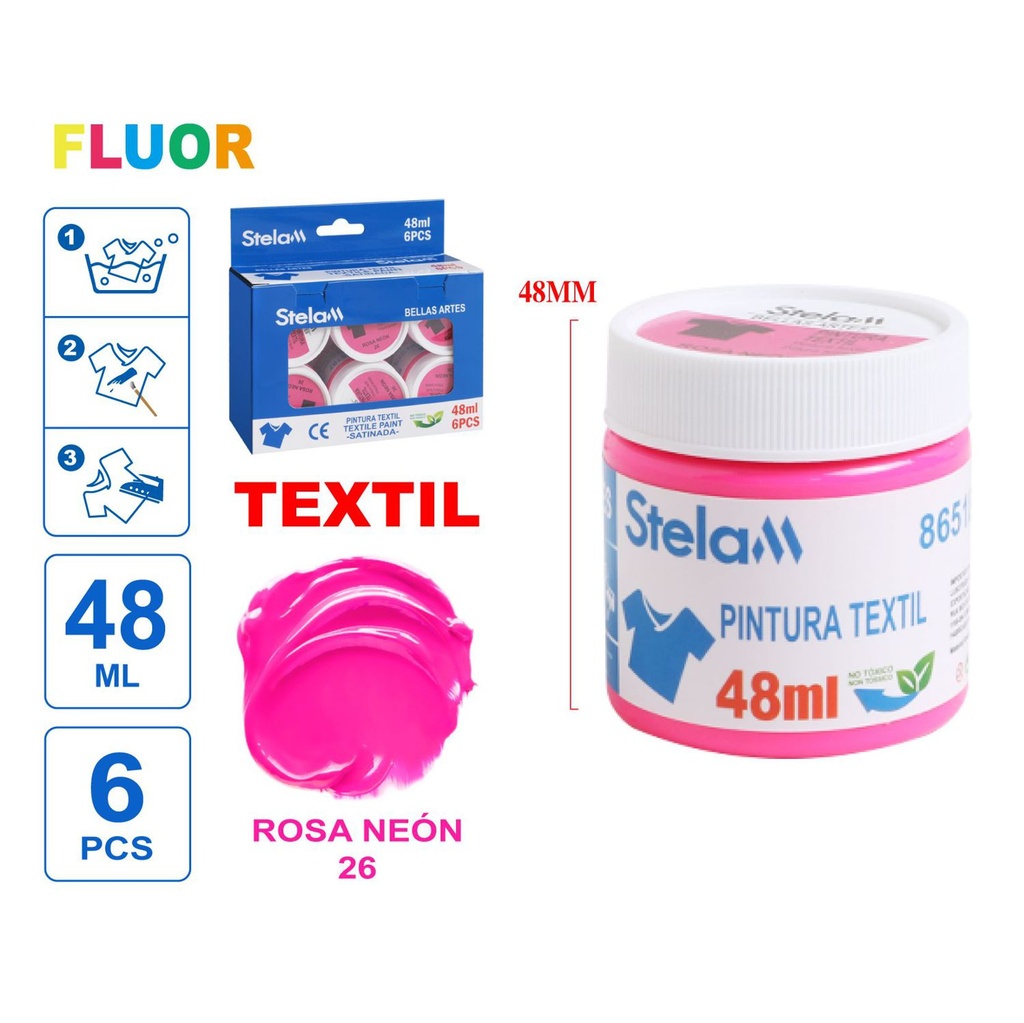 Pintura textil rosa neón 48ml