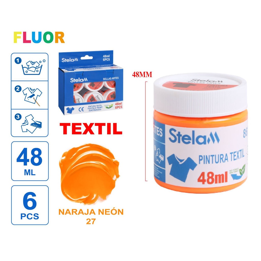 Pintura textil naranja neón 27 48ml