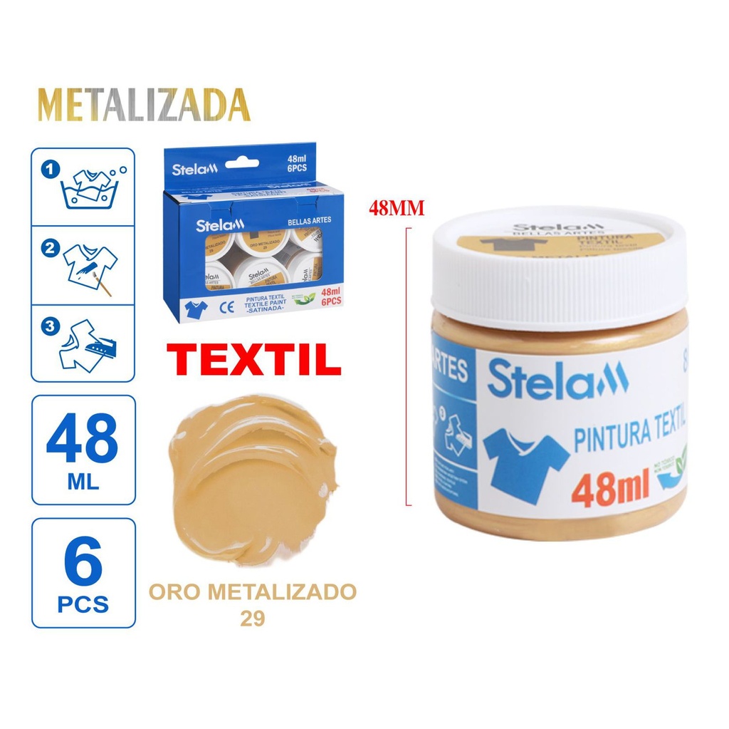 Pintura textil oro metalizado 48ml para telas